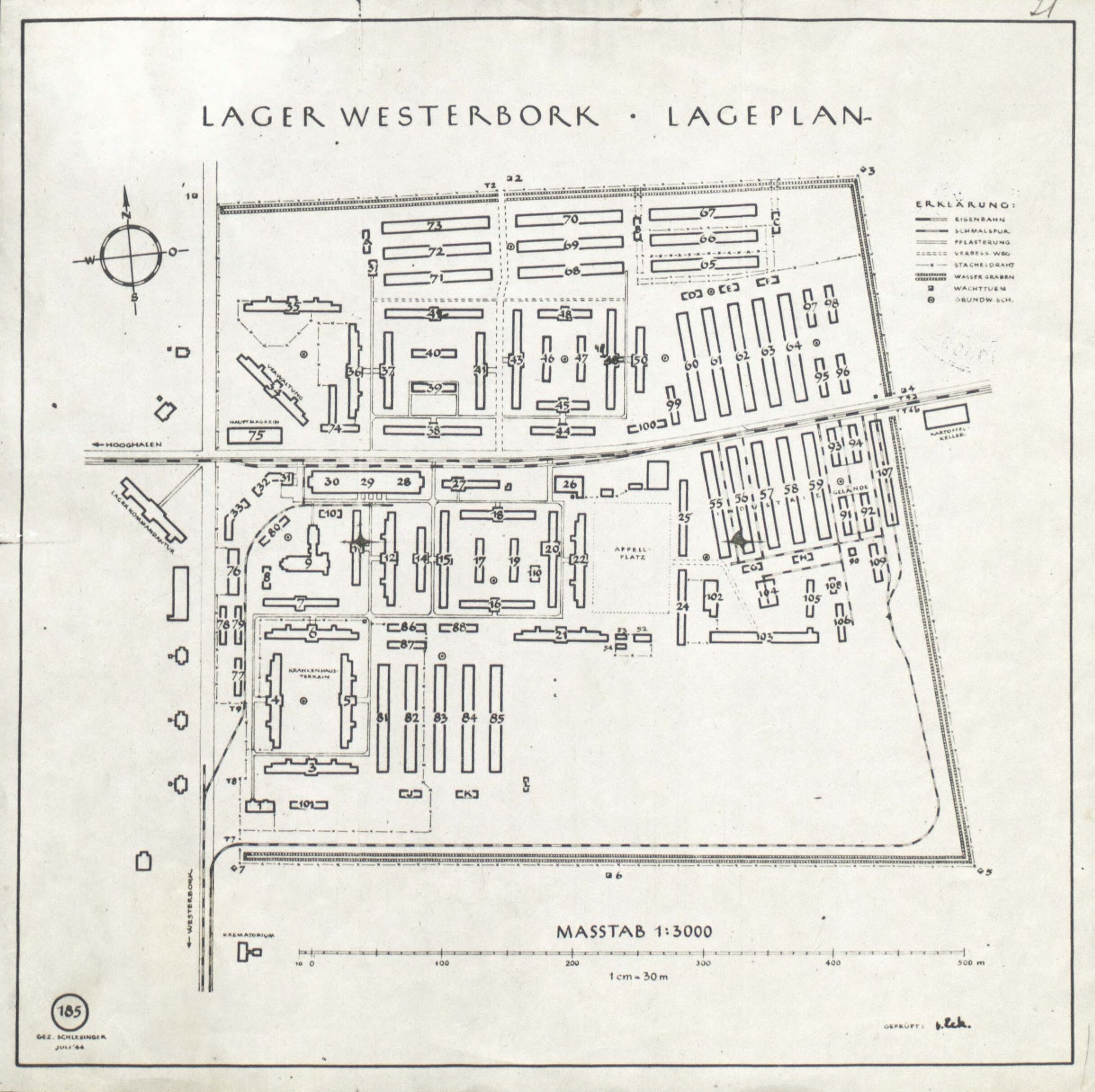 Plattegrond van Kamp Westerbork. Juli 1944.
